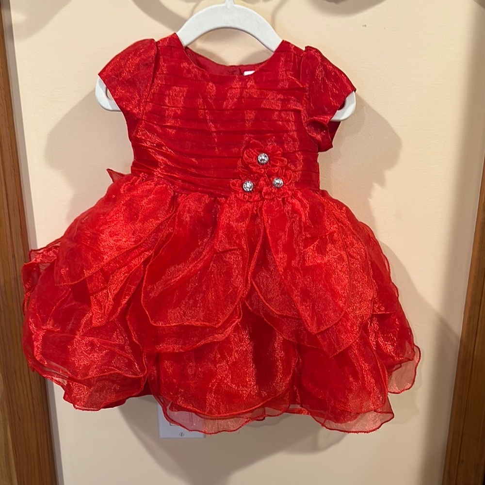 Vibrant Red Baby Dress with Floral Details